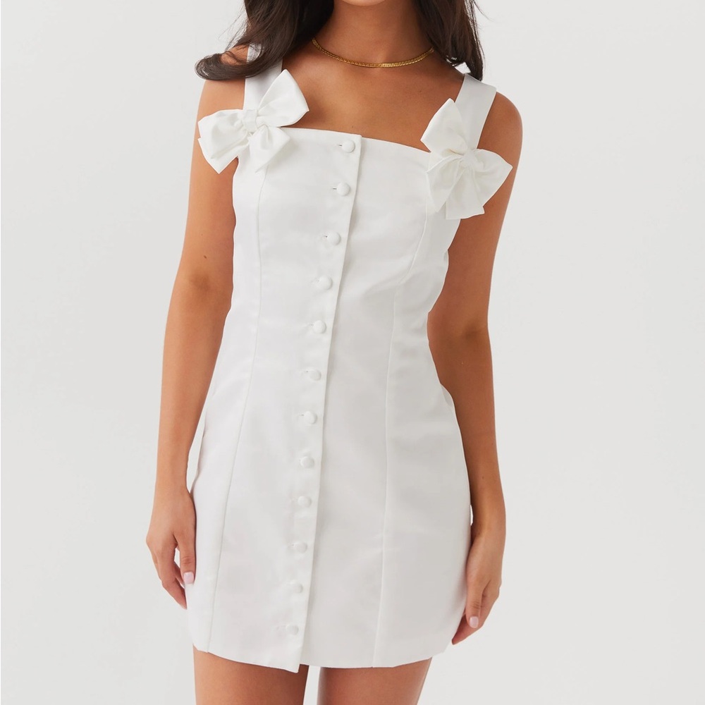 NWT Peppermayo Brielle Bow Satin Mini Dress White